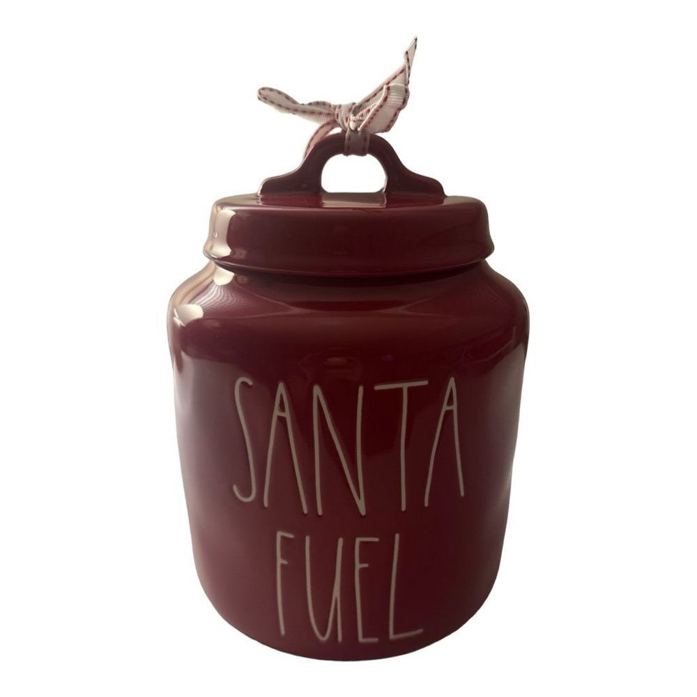 Rae Dunn Santa Fuel‎ Canister Jar Christmas Holiday Decor Display Maroon